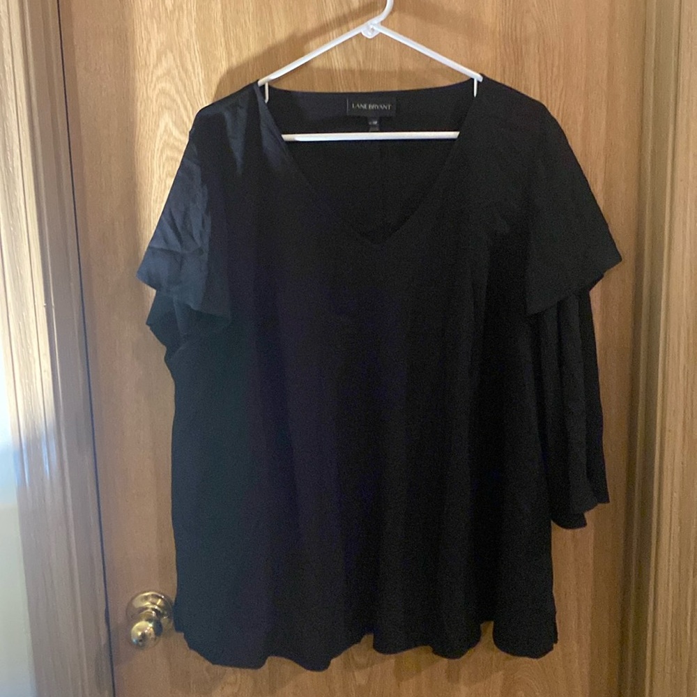 Lane Bryant Black Flowy Top with Mid-Length Sleeves - Size 18/20P - $15